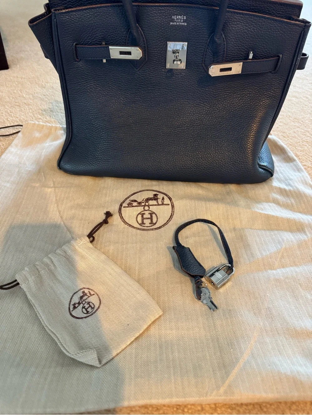 Hermes Navy Blue Togo Leather Birkin-Style Satchel with silverPalladium Hardware
